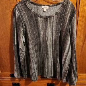 Style & Co. Women's Gray Striped Top Bell sleeved size medium